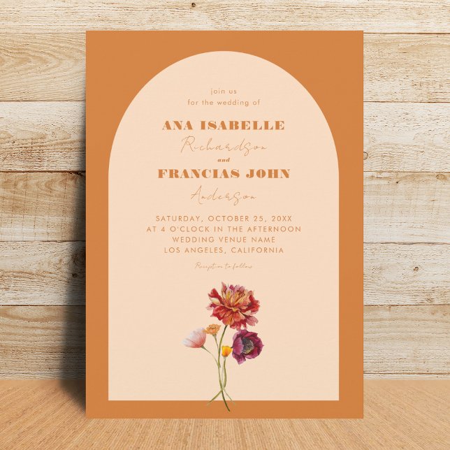 Boho Burnt Orange Arch Wildflower Monogram Wedding Invitation (Creator Uploaded)