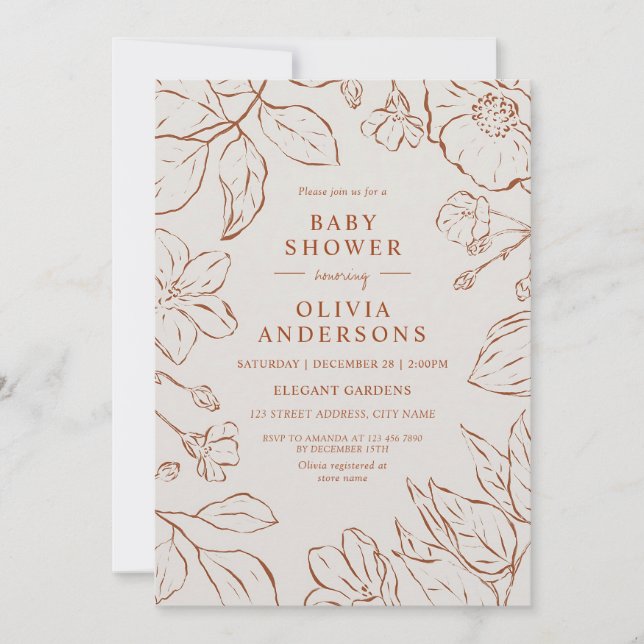 Boho Burnt Orange Botanical Baby Shower Invitation (Front)