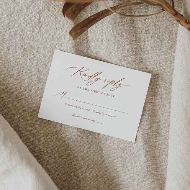 Boho Burnt Orange Calligraphy Wedding RSVP Card (Creator Uploaded)