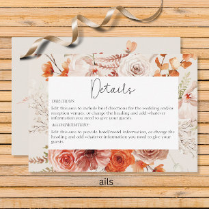 Boho Burnt Orange Fall Floral Beige Details Enclosure Card