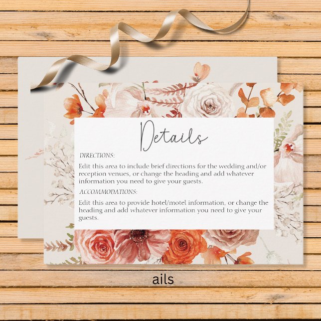 Boho Burnt Orange Fall Floral Beige Details Enclosure Card (Creator Uploaded)
