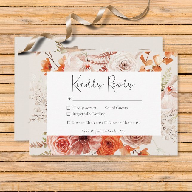 Boho Burnt Orange Fall Floral Monogram Beige RSVP Card (Creator Uploaded)