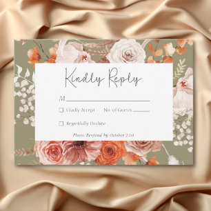 Boho Burnt Orange Fall Floral Monogram Sage RSVP Card