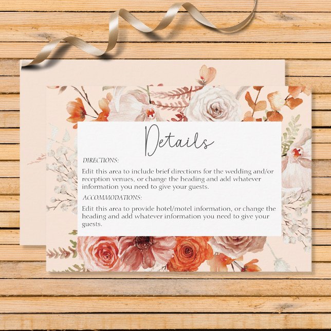 Boho Burnt Orange Fall Floral Peach Details Enclosure Card (Creator Uploaded)