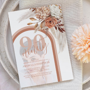 Boho Burnt Orange Floral 90th Photo Birthday I Invitation