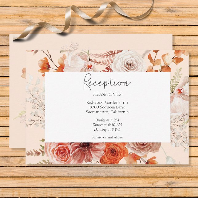Boho Burnt Orange Floral Arch Monogram Peach Enclosure Card (Creator Uploaded)