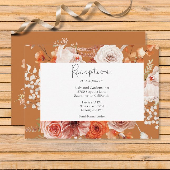 Boho Burnt Orange Floral Arch Monogram Rust  Enclosure Card (Creator Uploaded)