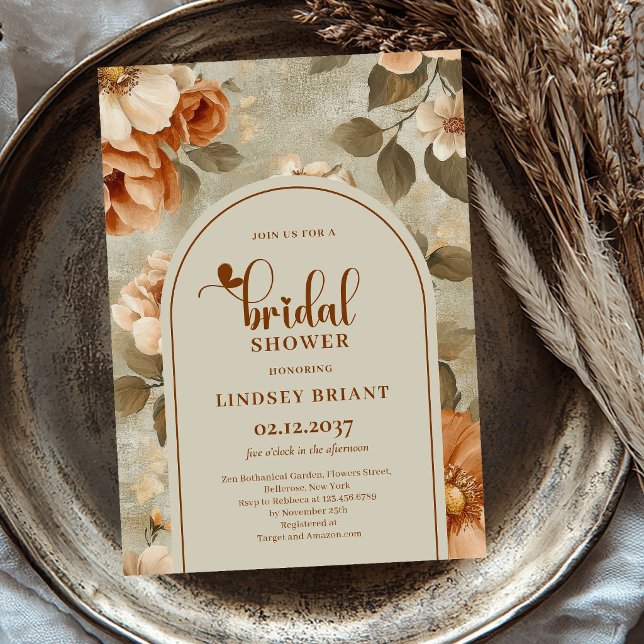 Boho Burnt Orange Floral Bridal Shower Invitation (Boho Burnt Orange Floral Bridal Shower Invitation)