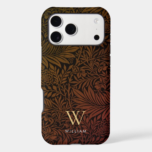 Boho Burnt Orange Floral Gold Monogram Name (Back)