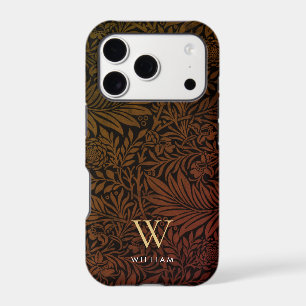 Boho Burnt Orange Floral Gold Monogram Name