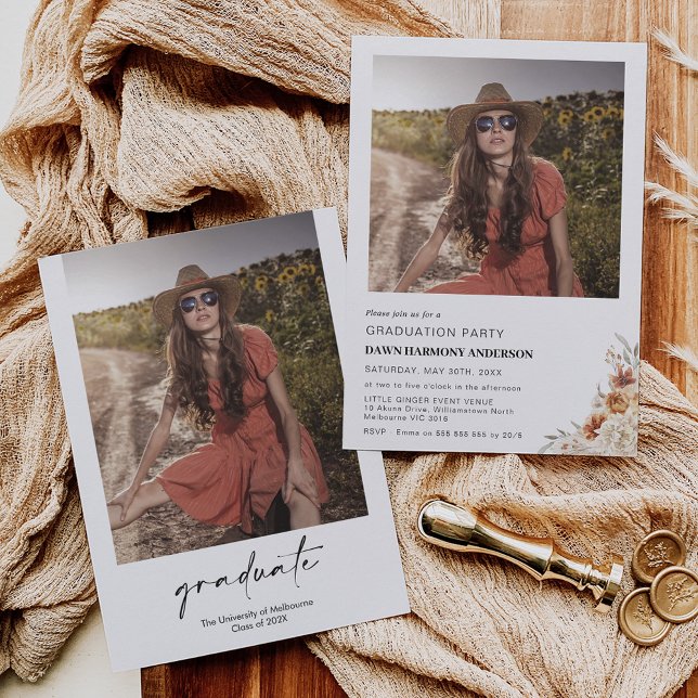 Boho Burnt Orange Floral Graduation Party  Invitation (Creator Uploaded)