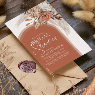 Boho Burnt Orange Floral & Pampas Bridal Shower In Invitation