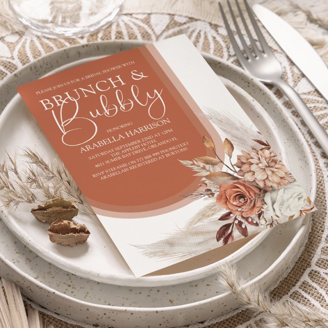 Boho Burnt Orange Floral & Pampas Bridal Shower Invitation (Creator Uploaded)