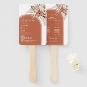 Boho Burnt Orange Floral & Pampas Wedding Program Hand Fan