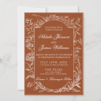 Boho Burnt Orange Floral QR Code Photo Wedding Invitation