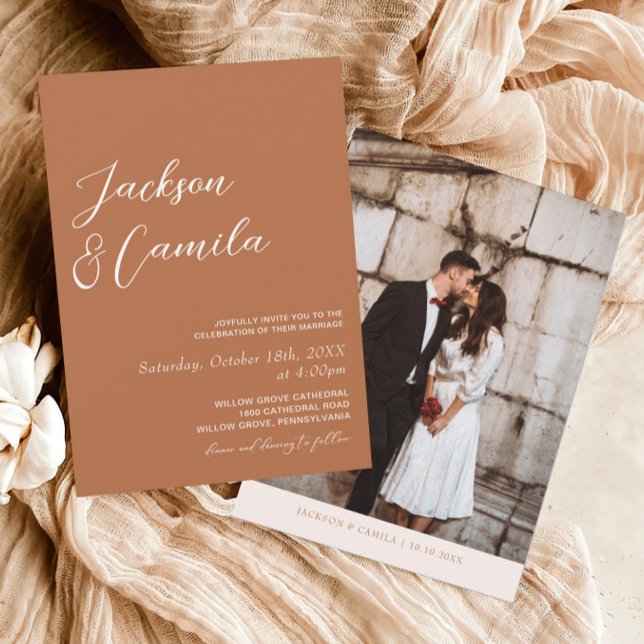 Boho Burnt Orange Photo Wedding Invitation (Creator Uploaded)