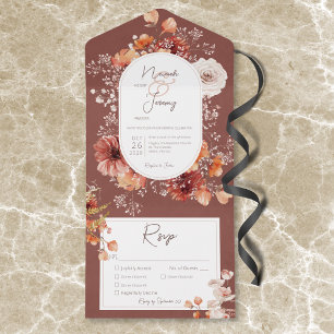 Boho Burnt Orange Rust Fall Floral 3 Dinner All In One Invitation