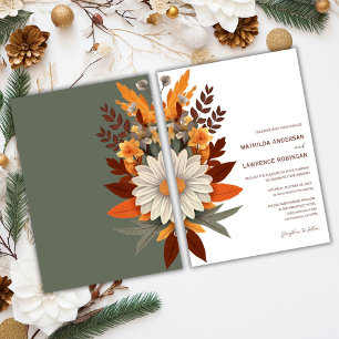 Boho Burnt Orange Sage Floral Fall Wedding Invitation