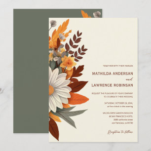 Boho Burnt Orange Terracotta Floral Wedding Invitation