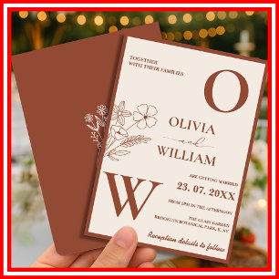 Boho Burnt Orange Terracotta Rustic Wedding Invitation