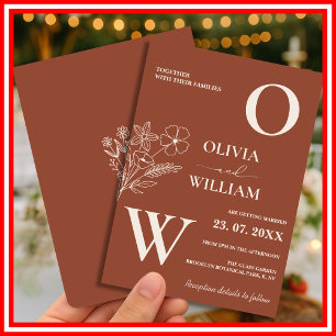 Boho Burnt Orange Terracotta Rustic Wedding  Invitation