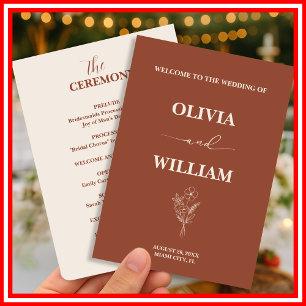 Boho Burnt Orange Terracotta Rustic Wedding Programme