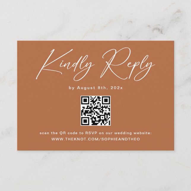 Boho Burnt Orange Wedding RSVP QR Code Enclosure Card (Front)