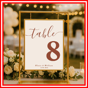 Boho Burnt Orange   Wildflower Table Number Poster