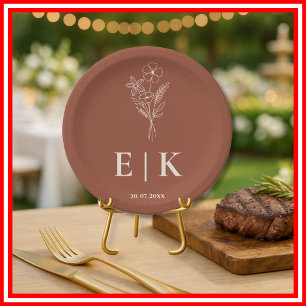 Boho Burnt Orange Wildflower Wedding Paper Plate