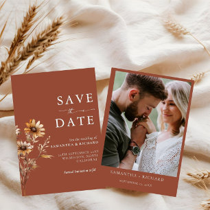 Boho Burnt Orange Wildflower Wedding Save The Date Invitation