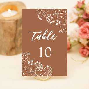 Boho Burnt Orange Wildflowers Terracotta Wedding Table Number