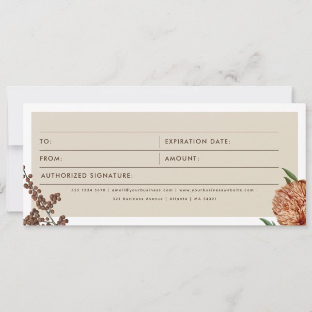 Boho Business Logo Gift Certificate Voucher (Front)