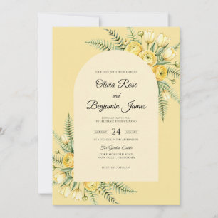 Boho Butter Yellow Fern Wedding Invitation