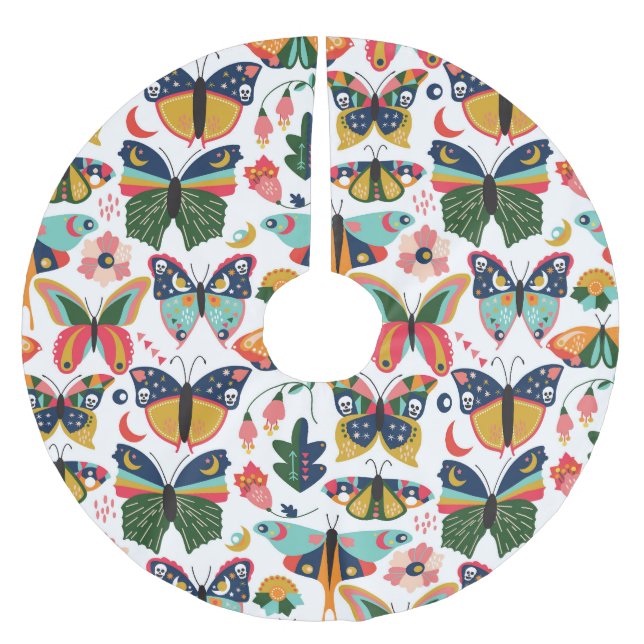 Boho Butterflies: Seamless Wallpaper Pattern. Brushed Polyester Tree Skirt (Front)