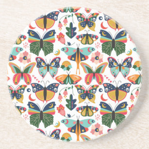 Boho Butterflies: Seamless Wallpaper Pattern. Coaster