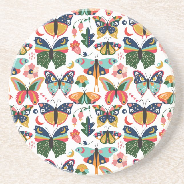 Boho Butterflies: Seamless Wallpaper Pattern. Coaster (Front)