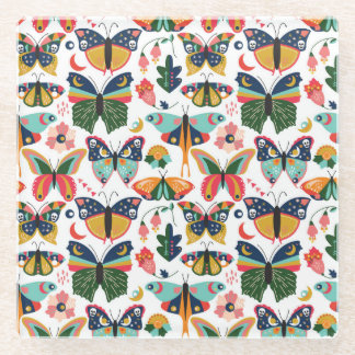 Boho Butterflies: Seamless Wallpaper Pattern. Glass Coaster