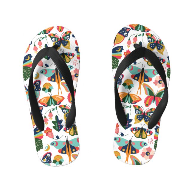 Boho Butterflies: Seamless Wallpaper Pattern. Kid's Jandals (Footbed)