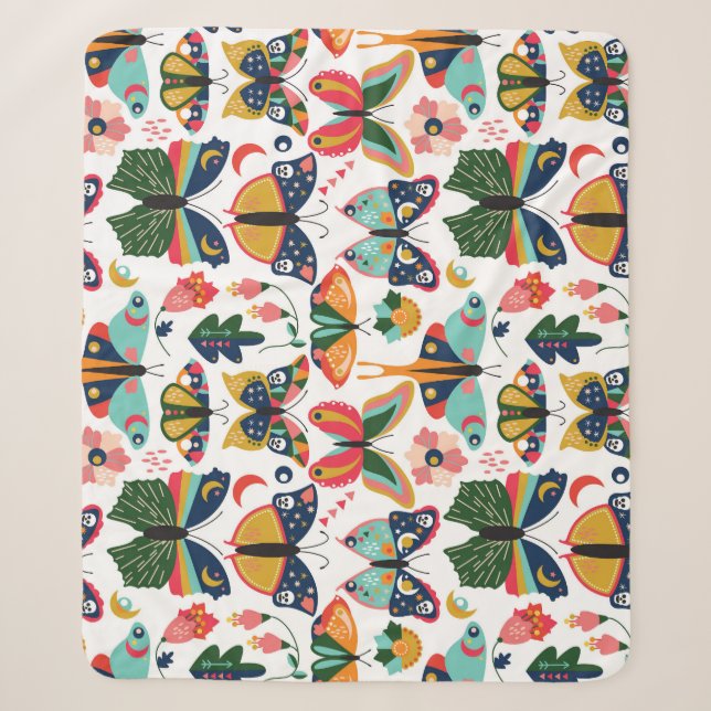 Boho Butterflies: Seamless Wallpaper Pattern. Sherpa Blanket (Front)