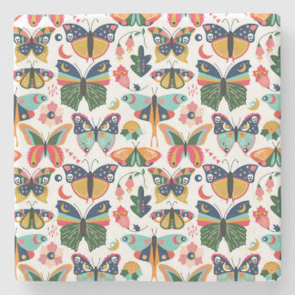Boho Butterflies: Seamless Wallpaper Pattern. Stone Coaster