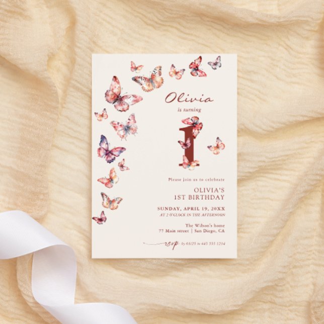 Boho Butterfly 1st Birthday  Invitation (Creator Uploaded)
