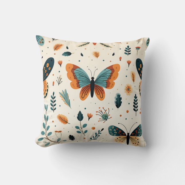 Boho Butterfly and Botanical Meadow Cushion (Front)