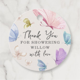 Boho Butterfly Baby Shower Circle Favour Tags