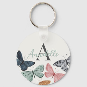 Boho Butterfly Baby Shower Coaster Key Ring