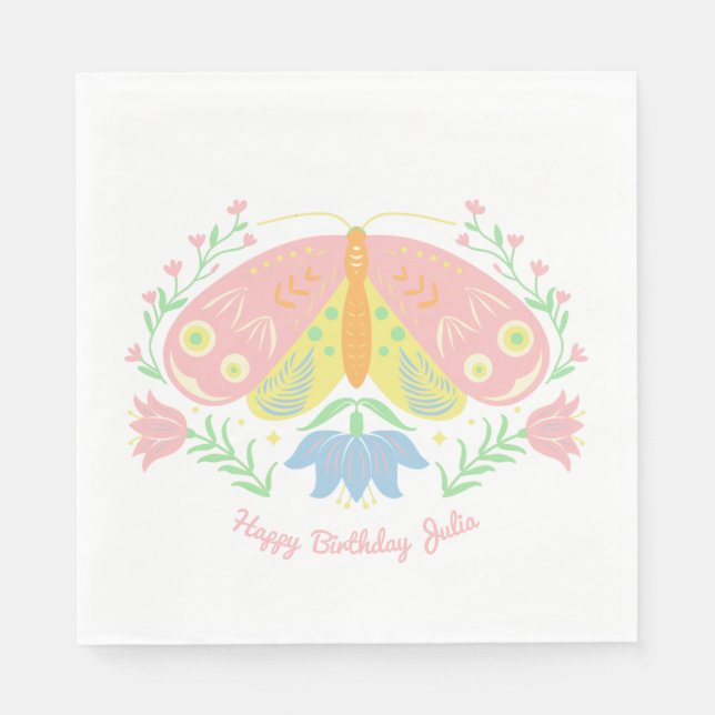 Boho Butterfly Birthday Napkin (Front)