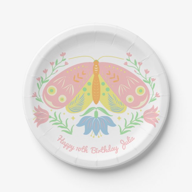 Boho Butterfly Birthday Paper Plates (Front)