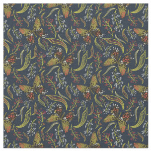 Boho Butterfly Blue Floral Pattern Fabric