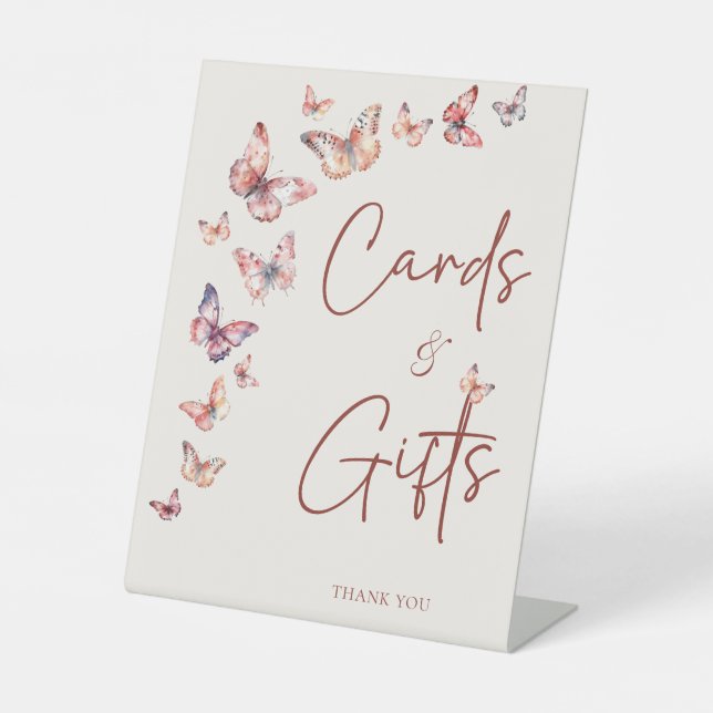 Boho Butterfly Bridal Shower Cards & Gifts Pedestal Sign (Front)