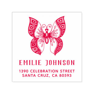 Boho Butterfly Elegant Name Return Address Self-inking Stamp