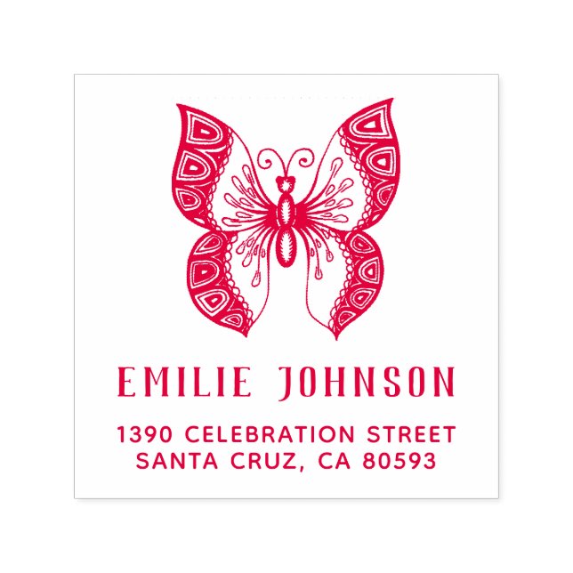 Boho Butterfly | Elegant Name Return Address Self-inking Stamp (Design)